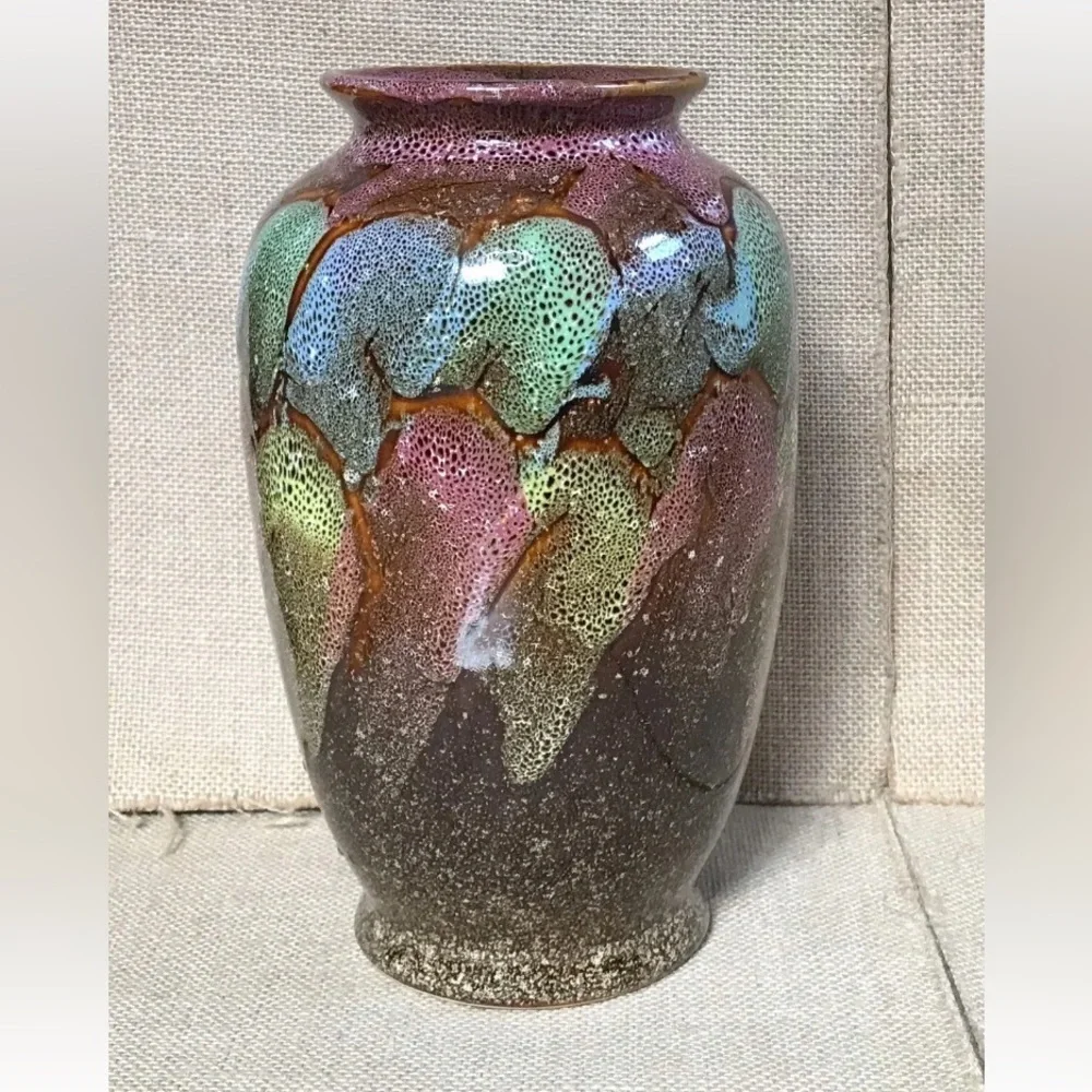 Abstract Pattern Colorful Vase 9 1/4 Inches Art Pottery Boho Southwestern